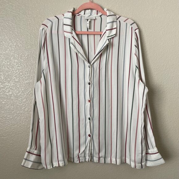 Cozy Earth Shirt Womens XL White Striped Pajama Top Long Sleeve Lounge Sleepwear - Picture 4 of 13